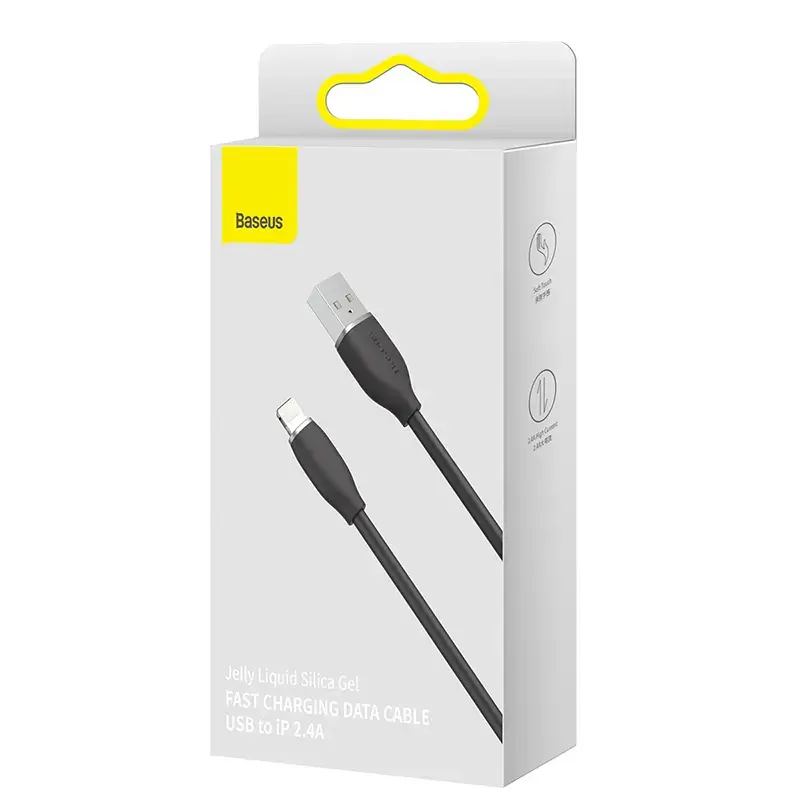 USB 2.0 datu kabelis Baseus Jelly Lightning uz USB-A 1.2 m, melns