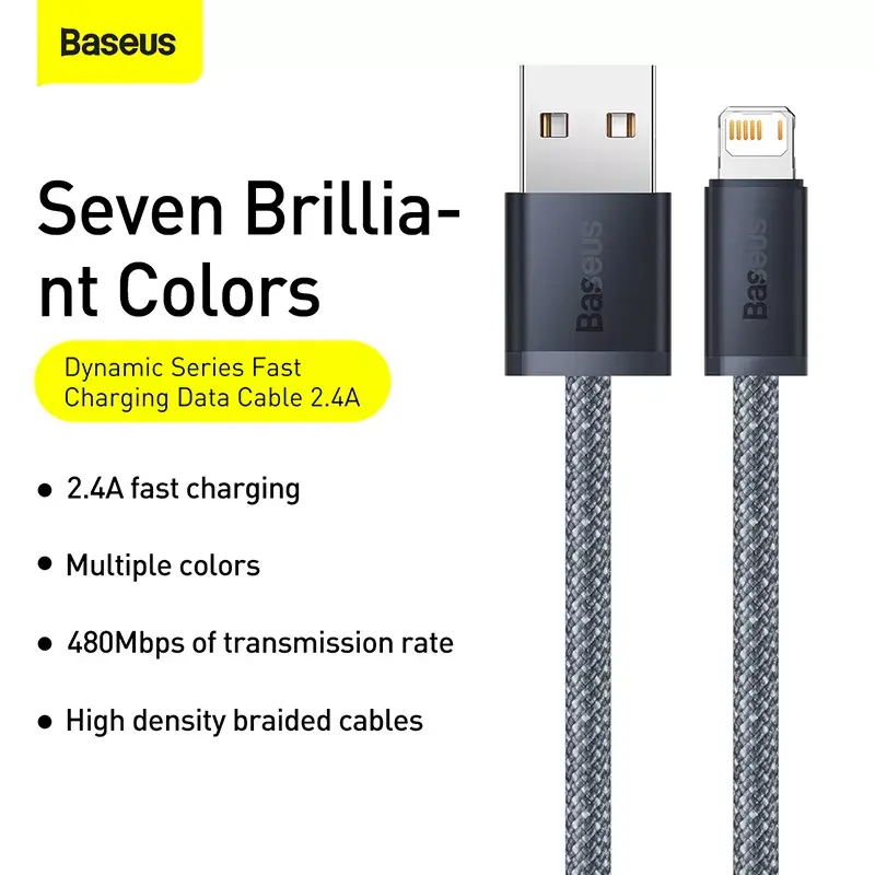 Baseus Dynamic 2m pelēks Lightning–USB A kabelis