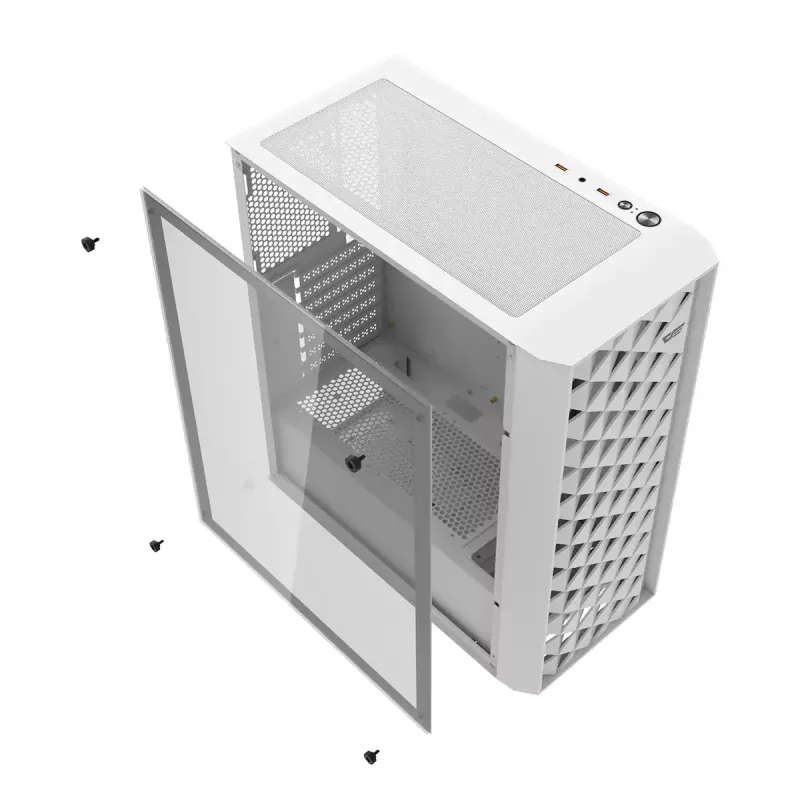 Datora korpuss Darkflash DK351 balta Midi Tower, Micro ATX/ATX/ITX, rūdīts stikls, balts, 200×390×450 mm