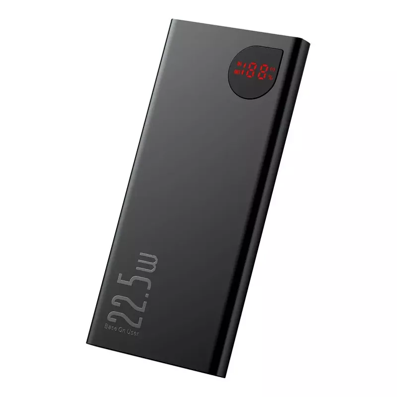Baseus power bank Adaman Metal, Litija-jonu 10000mAh, 2xUSB, USB-C, Lightning, MicroUSB 22.5W (Melns)