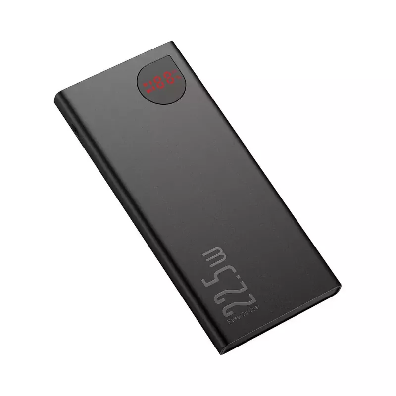 Baseus power bank Adaman Metal, Litija-jonu 10000mAh, 2xUSB, USB-C, Lightning, MicroUSB 22.5W (Melns)