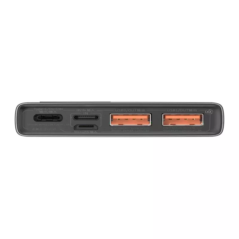 Baseus power bank Adaman Metal, Litija-jonu 10000mAh, 2xUSB, USB-C, Lightning, MicroUSB 22.5W (Melns)