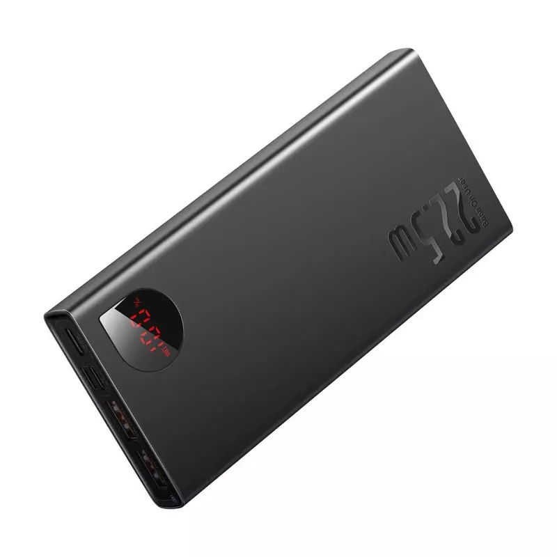 Baseus power bank Adaman Metal, Litija-jonu 10000mAh, 2xUSB, USB-C, Lightning, MicroUSB 22.5W (Melns)