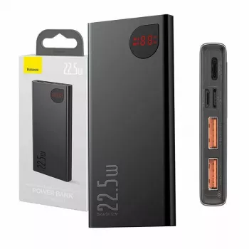 Baseus power bank Adaman Metal, Litija-jonu 10000mAh, 2xUSB, USB-C, Lightning, MicroUSB 22.5W (Melns)