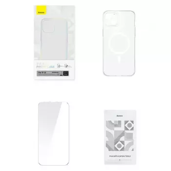Telefona maciņš Baseus Magnetic Crystal Clear iPhone 13, caurspīdīgs, ar rūdīta stikla ekrāna aizsargu