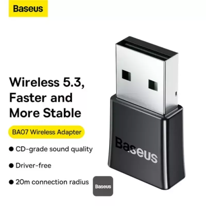 Baseus BA07 Mini Bluetooth adapteris datoram, USB 5.3 bezvadu Bluetooth uztvērējs - melns