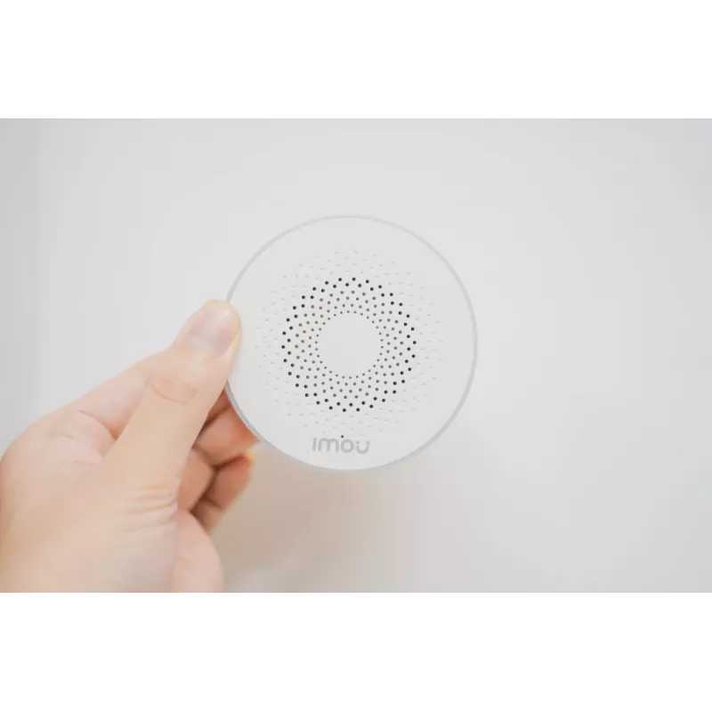 Bezvadu iekštelpu sirēna IMOU ZR1 — 200 m diapazons, līdzstrāva 12 V, diametrs 8 cm, balta