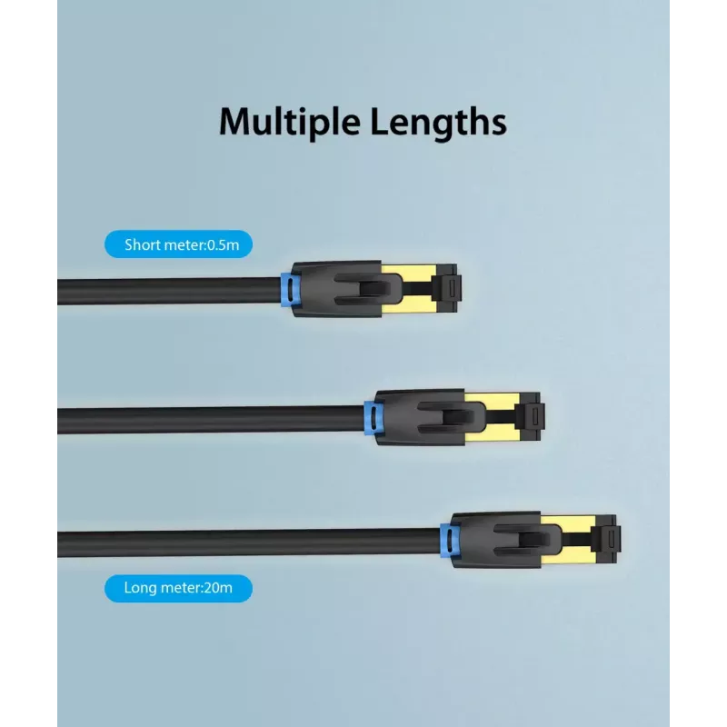 Ethernet komutācijas kabelis Vention Cat.8 S/FTP 1 m Melns RJ-45 Zeltīts