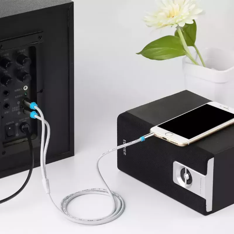Audio kabelis Vention 3,5 mm spraudnis uz 2×RCA spraudnis, 3 m, melns, zeltīti kontakti