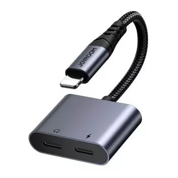 2-in-1 audio adapter Joyroom SY-L01 Lightning uz 3,5 mm + Lightning, melna