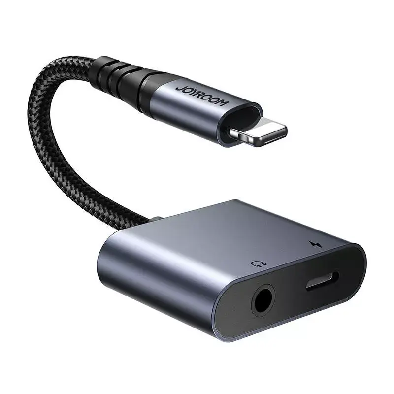 2-in-1 audio adapter Joyroom SY-L01 Lightning uz 3,5 mm + Lightning, melna