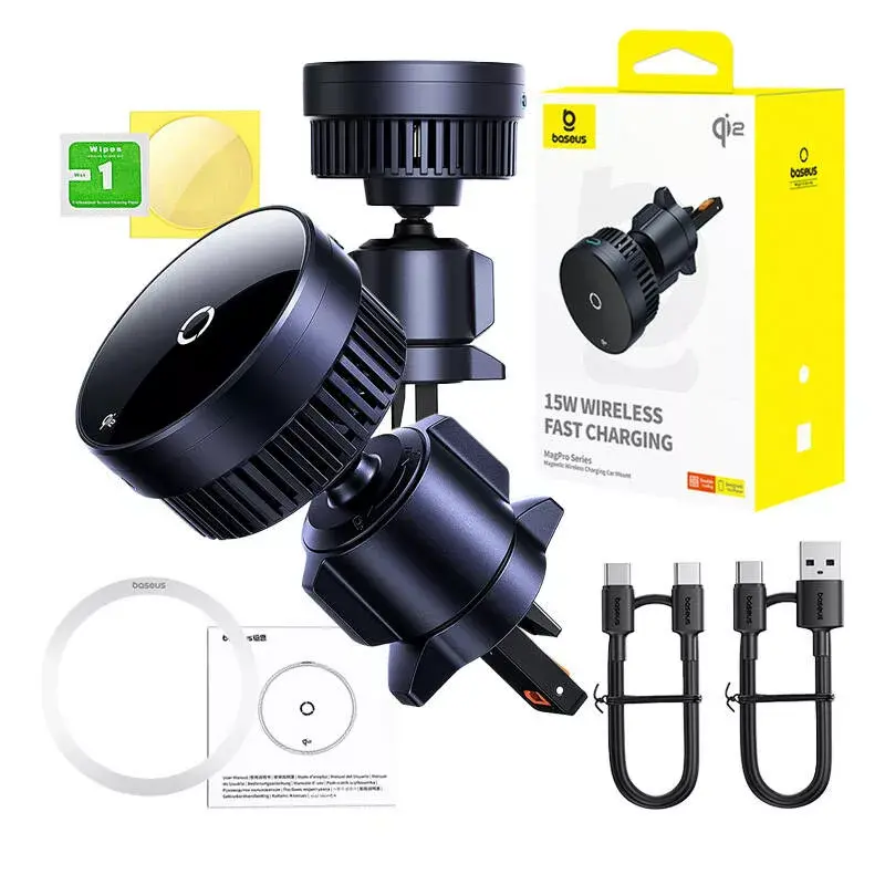 Automašīnas turētājs Baseus MagPro C40164100121-01 15W Qi2.0 Melns – magnētiskais bezvadu lādētājs ar Qi2.0 saderīgiem tālruņiem