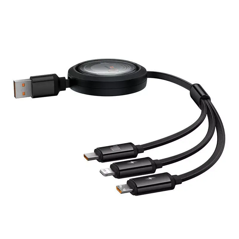 USB 3-in-1 kabelis Baseus Free2Draw (USB-A uz Micro USB + Lightning + USB-C), 100W, 1,1 m, melns