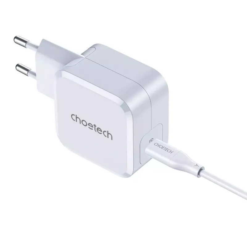 USB-C strāvas lādētājs CHOETECH PD8007 45W ES balts – USB‑C PD 45W