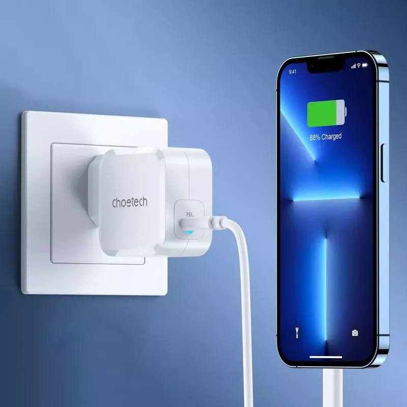 USB-C strāvas lādētājs CHOETECH PD8007 45W ES balts – USB‑C PD 45W