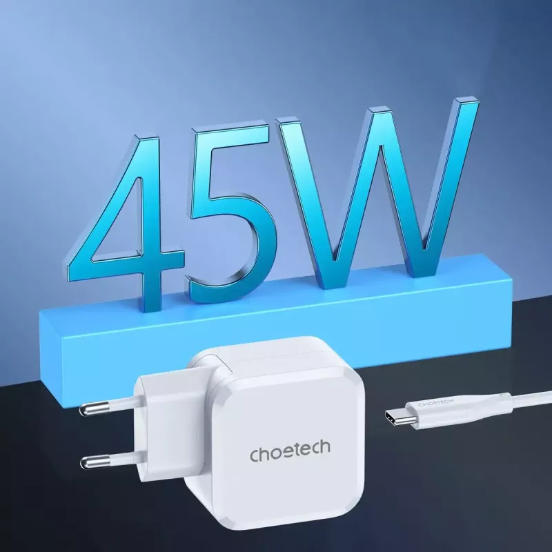 USB-C strāvas lādētājs CHOETECH PD8007 45W ES balts – USB‑C PD 45W