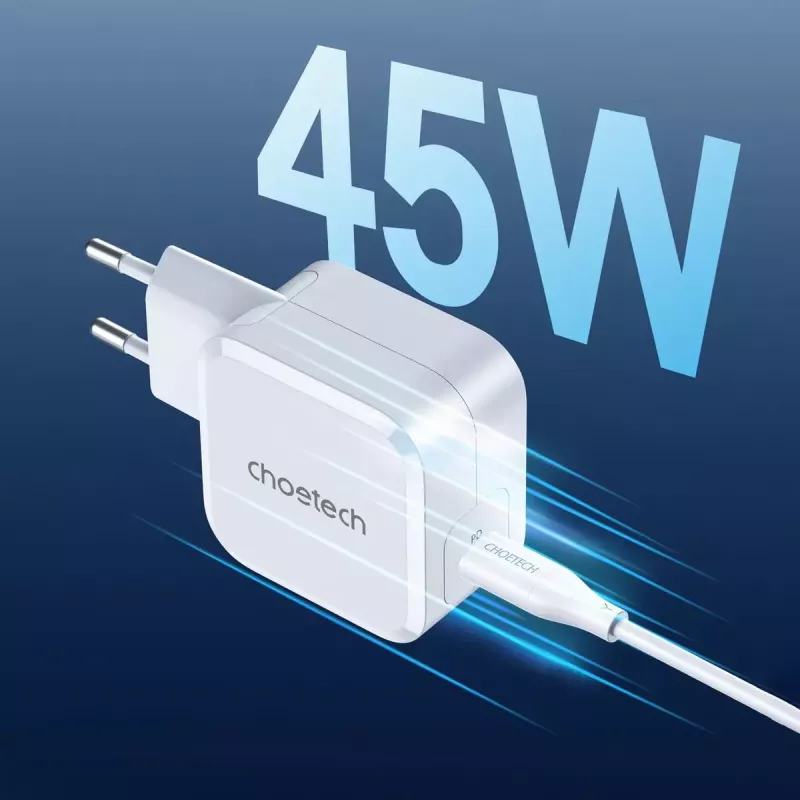 USB-C strāvas lādētājs CHOETECH PD8007 45W ES balts – USB‑C PD 45W