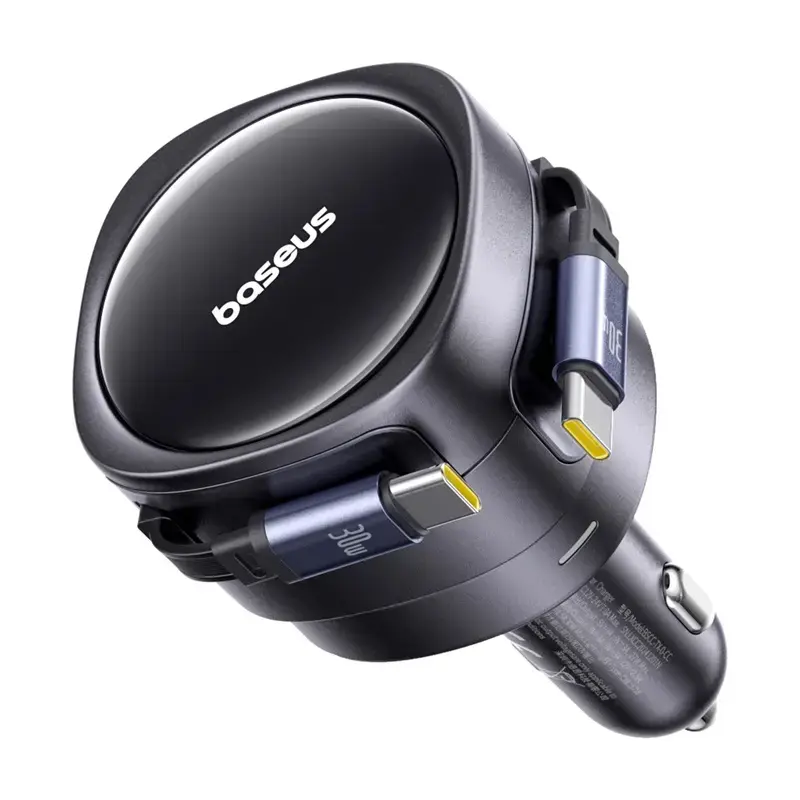 Automašīnas lādētājs Baseus Enjoyment Max 60W ar integrētiem USB-C kabeļiem, 60W jauda