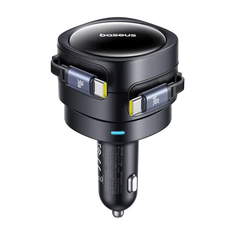 Automašīnas lādētājs Baseus Enjoyment Max 60W ar integrētiem USB-C kabeļiem, 60W jauda