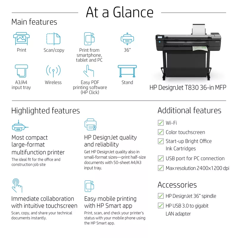 HP Designjet T830 24 collu daudzfunkciju printeris