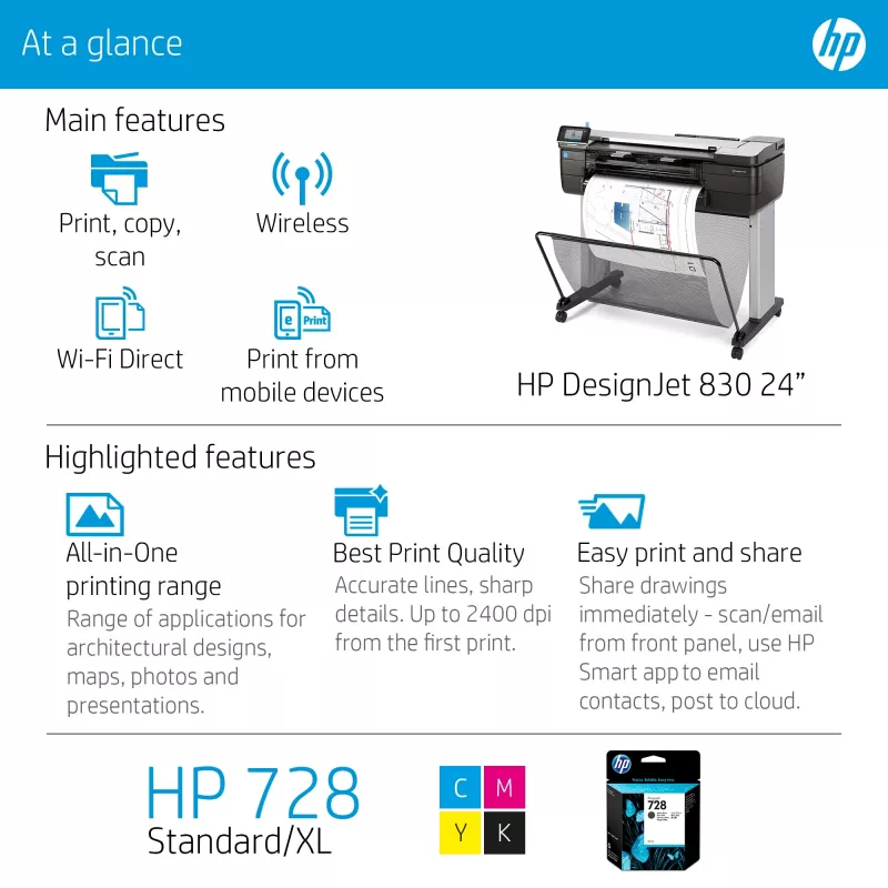 HP Designjet T830 24 collu daudzfunkciju printeris
