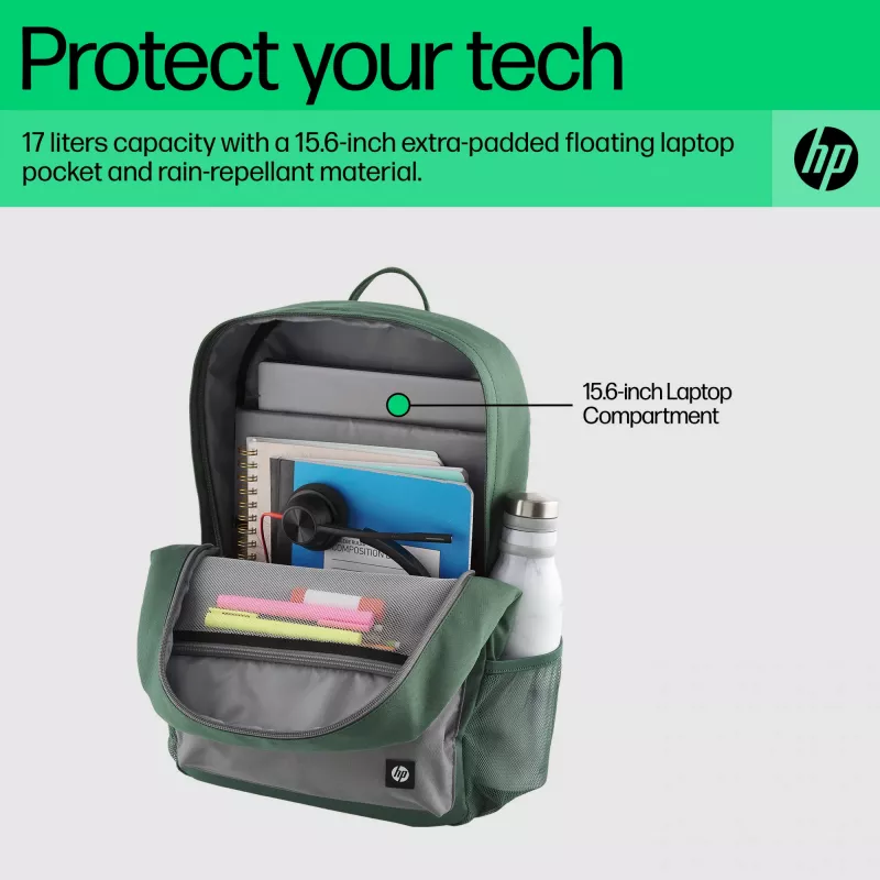 Ikdienas mugursoma HP Campus zaļa Backpack zaļi pelēka poliesters