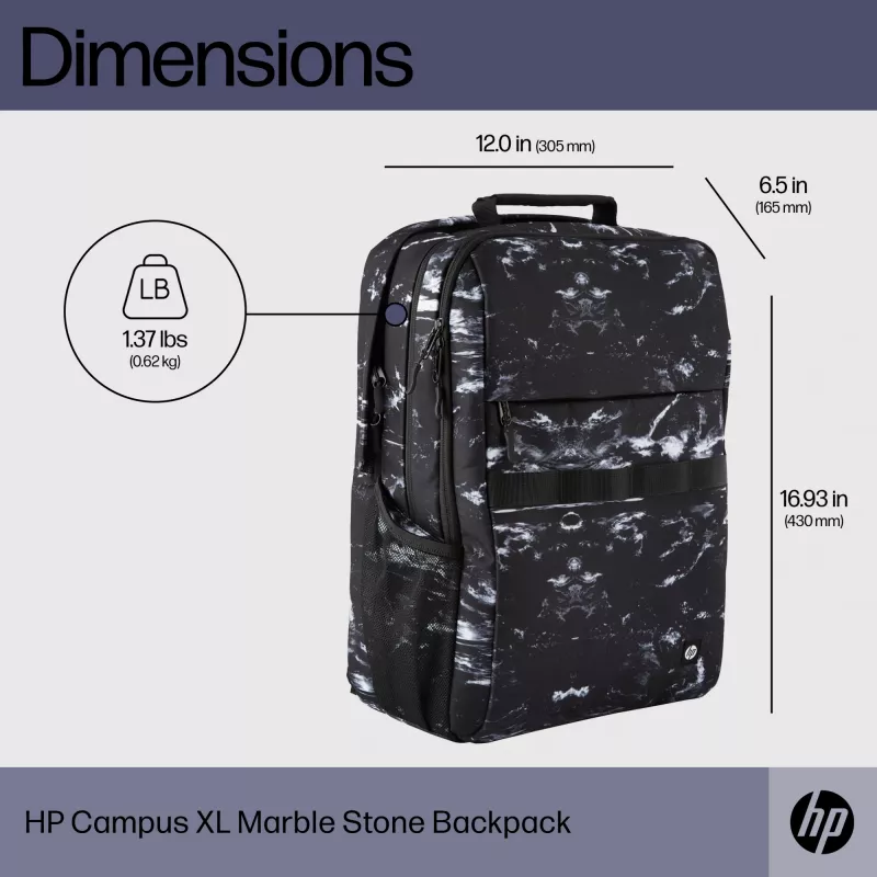 Ikdienas mugursoma HP Campus XL Marble Stone mugursoma Melns Pelēks