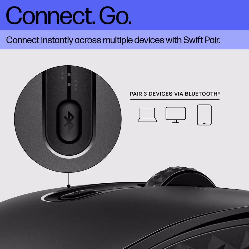 HP 695 uzlādējama bezvadu pele, piemērota abām rokām, Bluetooth, 4000 DPI, melna