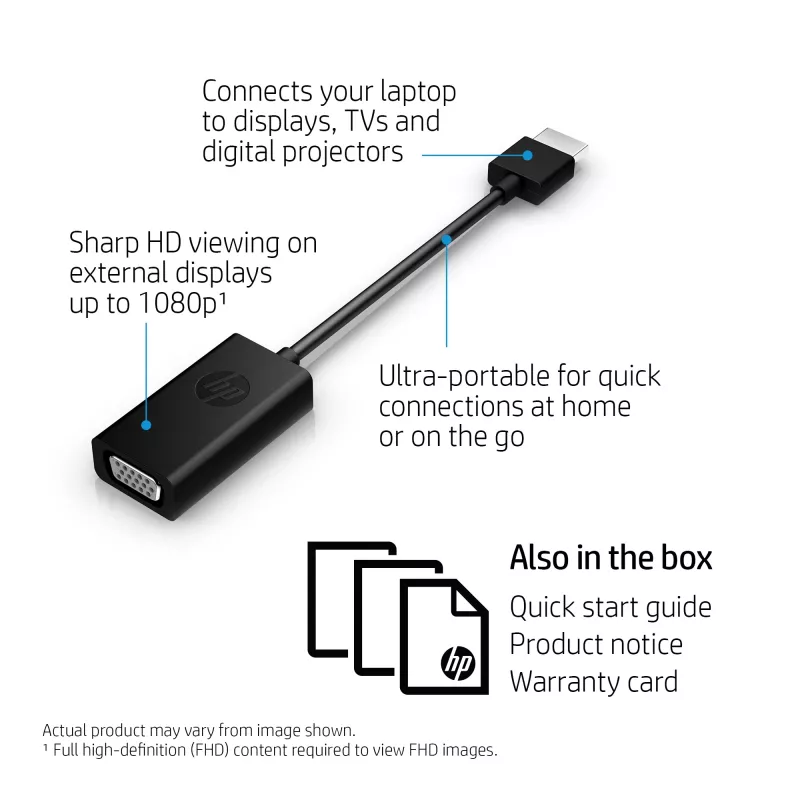 HP HDMI uz VGA adapteris, 0,045 m, HDMI, VGA (D-Sub), vīrišķais, sievišķais, melns