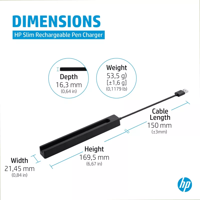 HP plāns uzlādējamais pildspalvas lādētājs, iekštelpu, USB, 0,15 m, melns