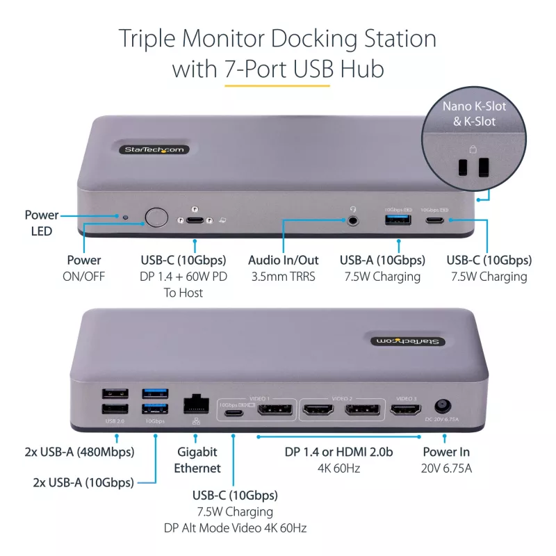 StarTech.com DK31C3MNCRUE klēpjdatora dokstacija / portu replikators Vadu USB 3.2 Gen 2 (3.1 Gen 2) Type-C