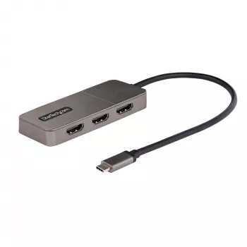 StarTech.com 3 portu USB-C MST centrmezgls — USB Type-C uz 3x HDMI vairāku monitoru adapteris klēpjdatoram — Trīskāršs HDMI līdz 4K 60 Hz ar DP 1.4 Alt režīmu un DSC — HDR — 1 pēdas (30 cm) kabelis — Tikai Windows