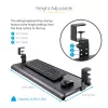 StarTech.com Zemgalda tastatūras paliktnis, pieskrūvējams ergonomisks tastatūras turētājs, līdz 12 kg (26,5 lb), bīdāma tastatūras un peles atvilktne ar C veida skavām, augstumā regulējams tastatūras paliktnis (3,9/4,7/5,5 collas)