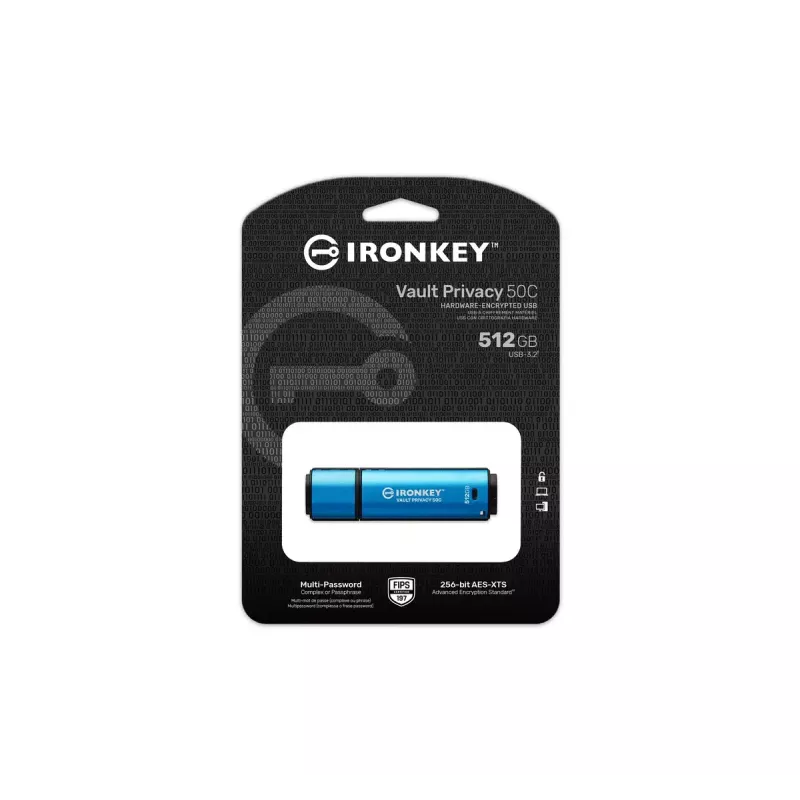 Kingston Technology IronKey 512GB USB-C Vault Privacy 50C AES-256 šifrēts, FIPS 197