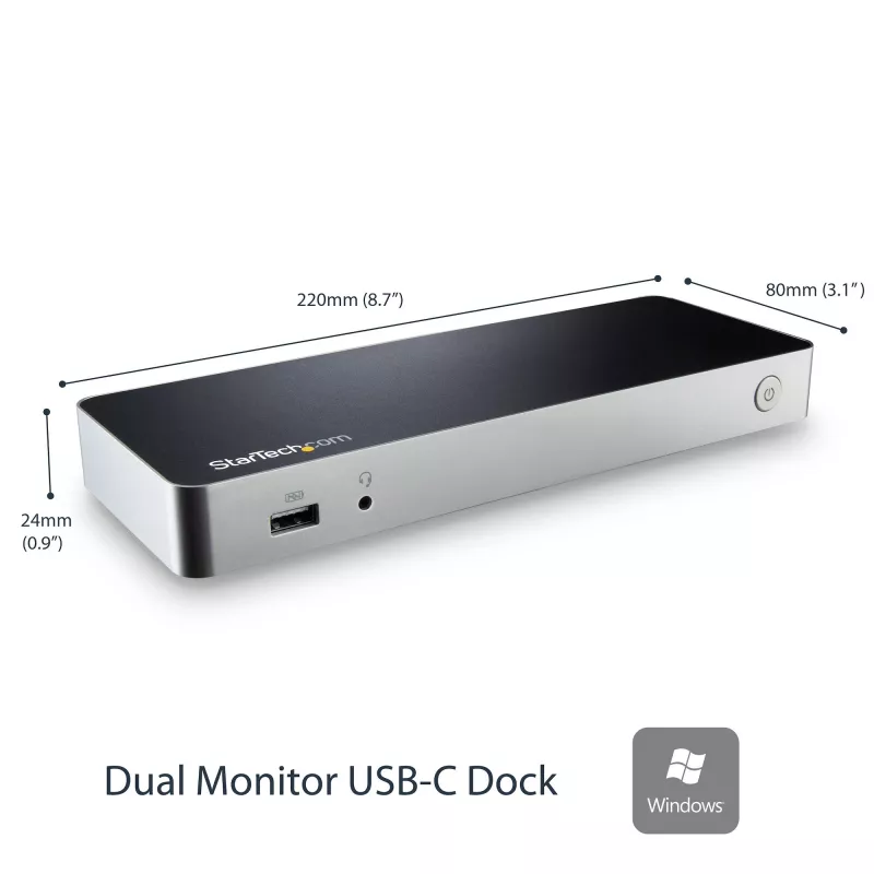 StarTech.com Dual Monitor USB C Docking Station ar 60 W Power Delivery Windows klēpjdatoriem - USB C uz HDMI/DVI dokstacija - USB 3.1 Gen 1 Type C dokstacija ar uzlādi - Thunderbolt 3 saderīga