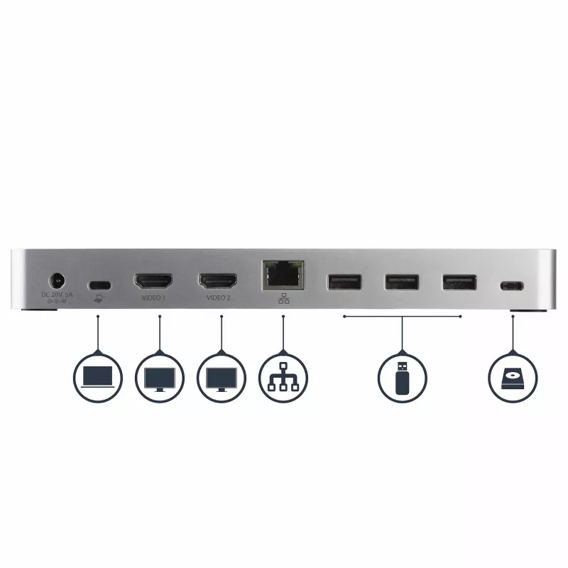 StarTech.com Dual Monitor USB C Docking Station ar 60 W Power Delivery Windows klēpjdatoriem - USB C uz HDMI/DVI dokstacija - USB 3.1 Gen 1 Type C dokstacija ar uzlādi - Thunderbolt 3 saderīga