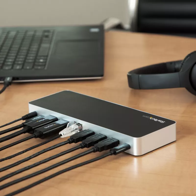StarTech.com Dual Monitor USB C Docking Station ar 60 W Power Delivery Windows klēpjdatoriem - USB C uz HDMI/DVI dokstacija - USB 3.1 Gen 1 Type C dokstacija ar uzlādi - Thunderbolt 3 saderīga