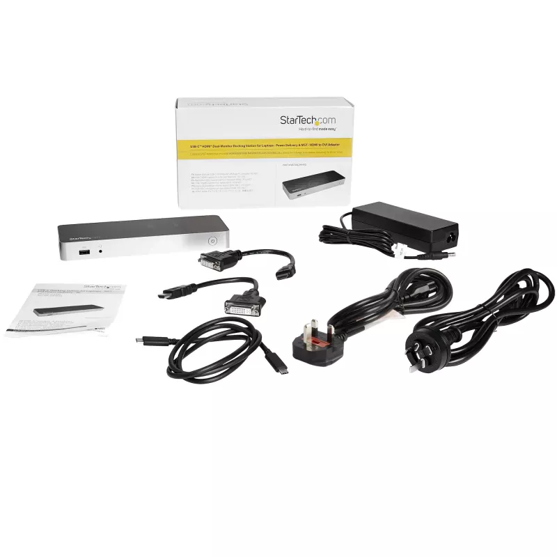 StarTech.com Dual Monitor USB C Docking Station ar 60 W Power Delivery Windows klēpjdatoriem - USB C uz HDMI/DVI dokstacija - USB 3.1 Gen 1 Type C dokstacija ar uzlādi - Thunderbolt 3 saderīga