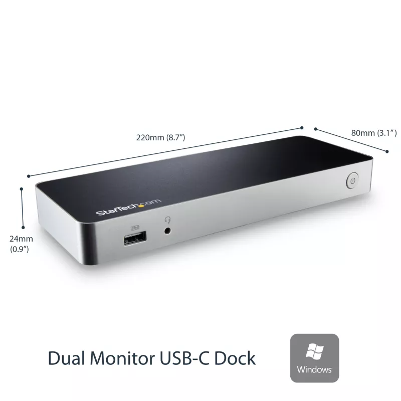 StarTech.com Dual Monitor USB C Docking Station ar 60 W Power Delivery Windows klēpjdatoriem - USB C uz HDMI/DVI dokstacija - USB 3.1 Gen 1 Type C dokstacija ar uzlādi - Thunderbolt 3 saderīga
