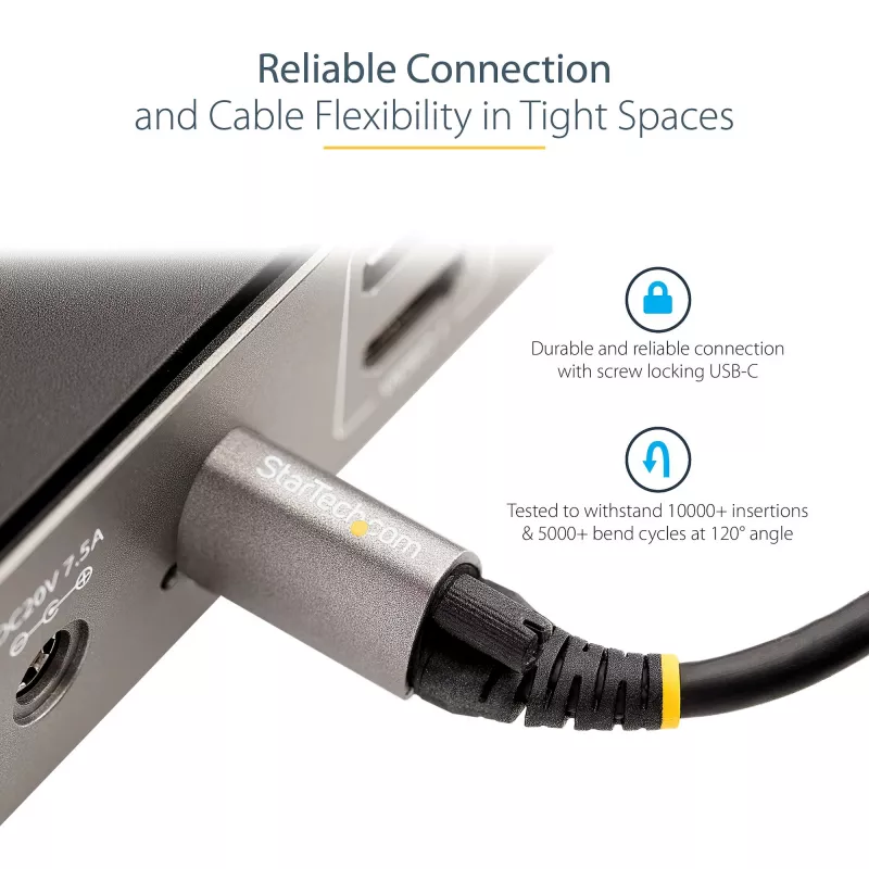 StarTech.com 3 pēdu (1 m) USB-C kabelis ar augšējo skrūvju fiksāciju, 10 Gbps - USB 3.1/3.2 Gen 2 Type-C kabelis - 100 W (5 A) Power Delivery uzlāde, DP Alt Mode - viena skrūves fiksācija, USB-C vads lādēšanai/sinhronizācijai