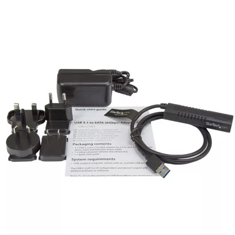 StarTech.com SATA uz USB kabelis - USB 3.1 (10Gbps) - UASP, melns, Aktivitāte, Barošana, CE, FCC, ASMedia - ASM1351, 12 V, 0 - 60 °C