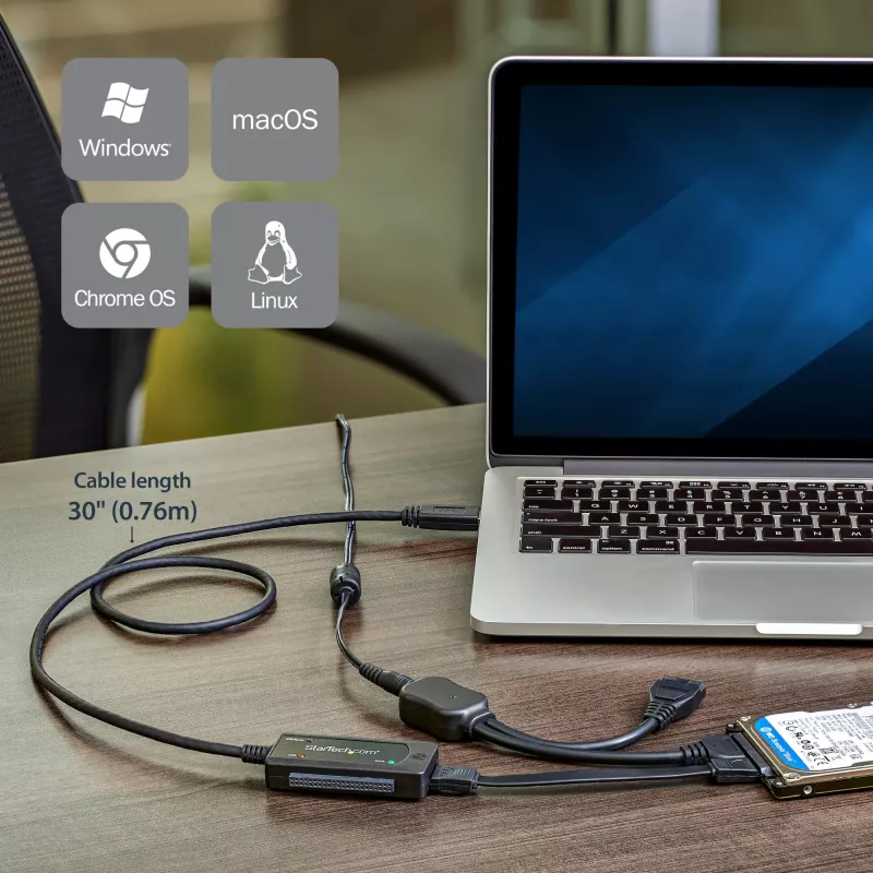 StarTech.com SATA uz USB kabelis - USB 3.1 (10Gbps) - UASP, melns, Aktivitāte, Barošana, CE, FCC, ASMedia - ASM1351, 12 V, 0 - 60 °C