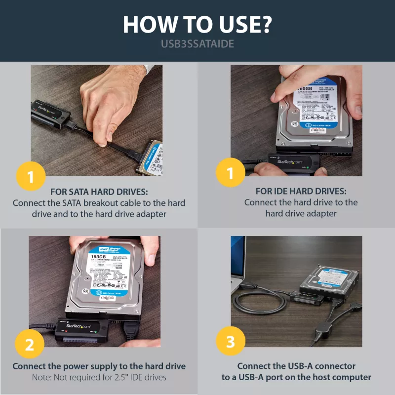 StarTech.com SATA uz USB kabelis - USB 3.1 (10Gbps) - UASP, melns, Aktivitāte, Barošana, CE, FCC, ASMedia - ASM1351, 12 V, 0 - 60 °C