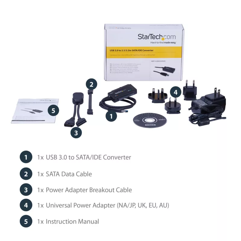 StarTech.com SATA uz USB kabelis - USB 3.1 (10Gbps) - UASP, melns, Aktivitāte, Barošana, CE, FCC, ASMedia - ASM1351, 12 V, 0 - 60 °C