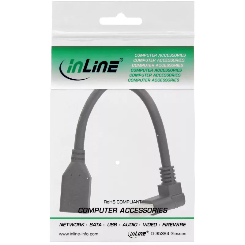 InLine DisplayPort 1.4 adaptera kabelis vīr./siev., 8K4K, augšup vērsts leņķis, melns/zelts