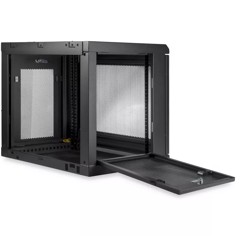 StarTech.com 2-stabu 9U sienas montāžas tīkla skapis ar 1U plauktu, 19 collu pie sienas stiprināms serveru statnis datu/tīklu/AV/elektronikas/datoru iekārtām, mazs ventilējams statņu korpuss