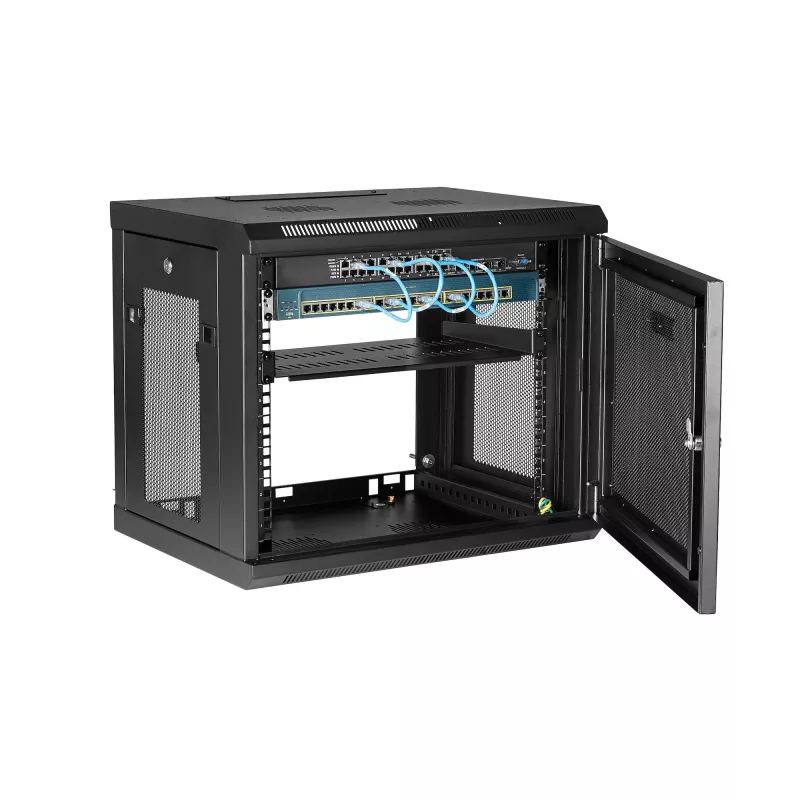 StarTech.com 2-stabu 9U sienas montāžas tīkla skapis ar 1U plauktu, 19 collu pie sienas stiprināms serveru statnis datu/tīklu/AV/elektronikas/datoru iekārtām, mazs ventilējams statņu korpuss