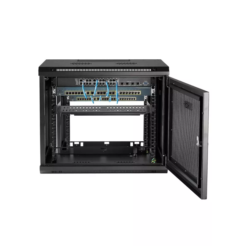 StarTech.com 2-stabu 9U sienas montāžas tīkla skapis ar 1U plauktu, 19 collu pie sienas stiprināms serveru statnis datu/tīklu/AV/elektronikas/datoru iekārtām, mazs ventilējams statņu korpuss