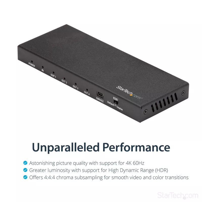 StarTech.com 4-Port HDMI Splitter - 4K 60Hz, HDMI, 4x HDMI, 3840 x 2160 pikseļi, Melns, 4K Ultra HD, 60 Hz