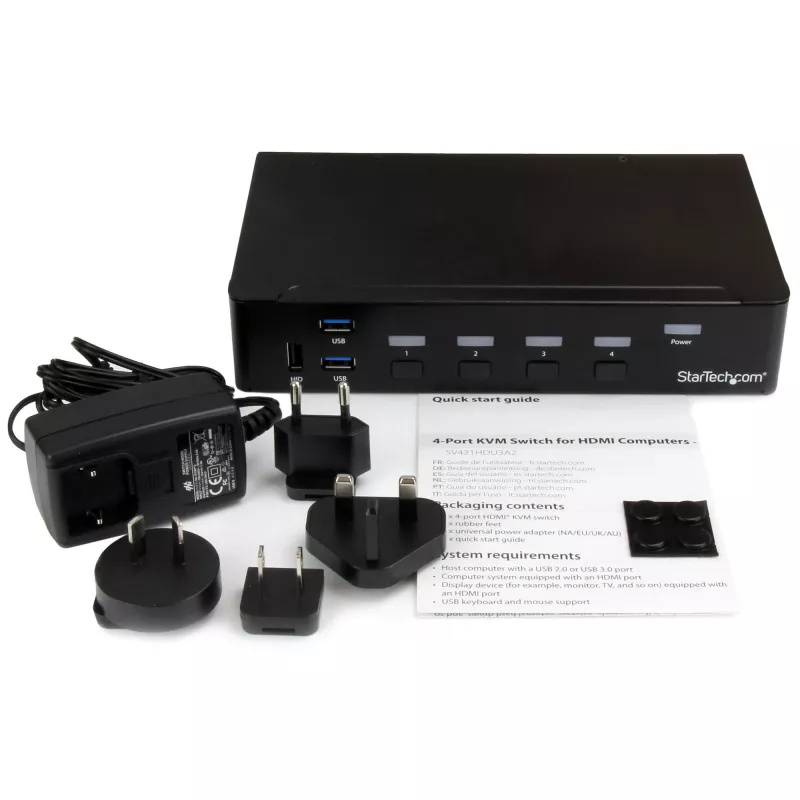 StarTech.com 4 portu HDMI KVM slēdzis - USB 3.0 - 1080p, 1920 x 1080 pikseļi, statīva montāža, melns
